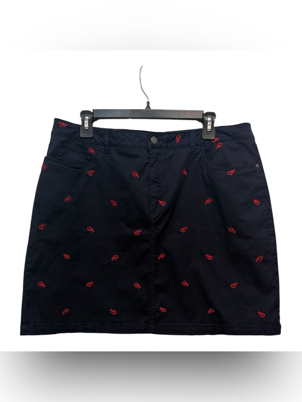 Crate&Barrel Navy Mini Skirt with Red Lobster 🦞Embroidered Accents Costal